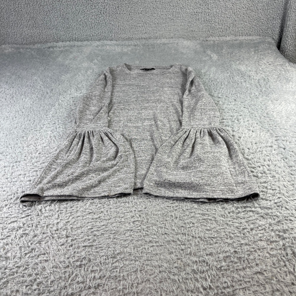 Banana Republic Womens Gray Heathered Bell Sleeve Knit Top Crew Neck Size M